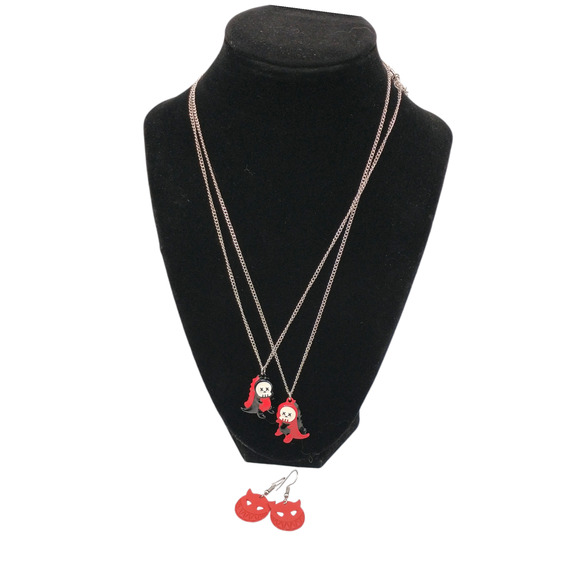 Goth Jewelry Bundle Two Silver Tone Dinos One Pair of Devil Drop Earrings - Picture 3 of 9